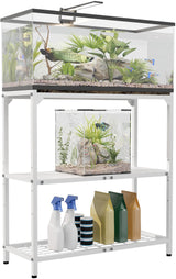 AnBaiMei 20-30 Gallon Aquarium Stand, Fish Tank Stand with Adjustable 3-Tier Storage Shelf, Heavy Duty Reptile Breeder Turtle Tank Terrarium Rack Table for Home Office, 30" L x 12" W x 32.2" H, White AnBaiMei