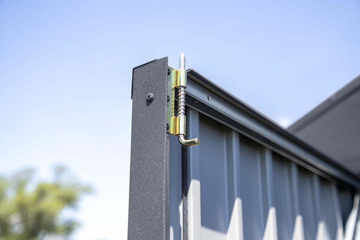 Arrow Shed Elite 14' x 12' Tall Outdoor Steel Storage Shed with High Gable and Lockable Doors Storage Building, Anthracite Arrow