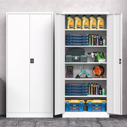 LISSIMO Metal Storage Cabinet with Lock,Lockable Garage Cabinet with 2 Doors and 5 Adjustable Shelves,Tall Steel Cabinets for Garage,Workshop,Gym,School - WoodArtSupply