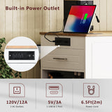 BestLM Fluted Kitchen Island with Trash Can Storage Cabinet, Power Outlet, Internal Storage Rack, Rolling Kitchen Islands on 5 Wheels with 3 Drawer, 3 Open Side Racks for 10 Gallon Garbage Bin, White BestLM