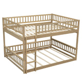 Merax Queen Over Queen Bunk Bed for Teens Adults, Wooden Floor Bunk Beds with Ladder and Guardrails for Guestroom Dormitory, No Box Spring Needed, Natural Merax