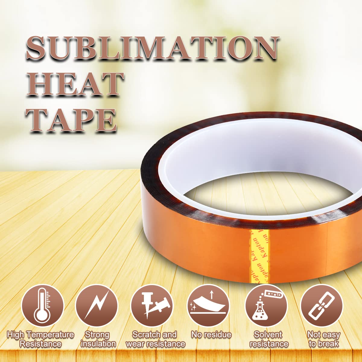 CoYlBod Polyimide Film Adhesive Tape High Temperature Tape 1 inch (25.4mm) X 36 Yds,No Residue Heat Resistant Tape for Sublimation, Masking, 3D Printing, Electric Task, Soldering CoYlBod