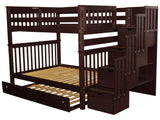 Bedz King Stairway Bunk Beds Full Over Full with 4 Drawers in The Steps and a Full Trundle, Dark Cherry Bedz King