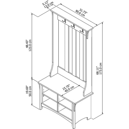 Bush Furniture Salinas Hall Tree with Storage Bench in Antique White - WoodArtSupply