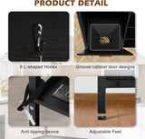 MAGIC UNION Bakers Racks Kitchen Microwave Stand Cabinet with 10 Gallon Trash Can Bin Cabinet and Power Outlet, 6-Tiers Farmhouse Coffee Bar Table Station with 6 Hooks and Storage Shelf, Black (Black) MAGIC UNION