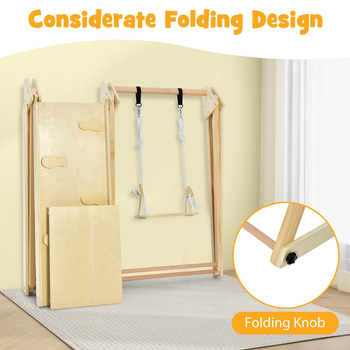 HONEY JOY Kids Indoor Jungle Gym, Large 5-in-1 Playground Climber Playset with Baby Swing, Slide Ramp, Ladder & Climbing Wall, Foldable Wooden Montessori Waldorf Play Gym, Climbing Toys for Toddlers HONEY JOY