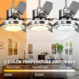 Fandian 48" Modern Ceiling Fans with Lights Remote Control Reversible Fan, Stainless Steel Blades, 3 speeds and 3 Color Changes Lighting Fixture with LED Board for Bedroom Living Room Fandian