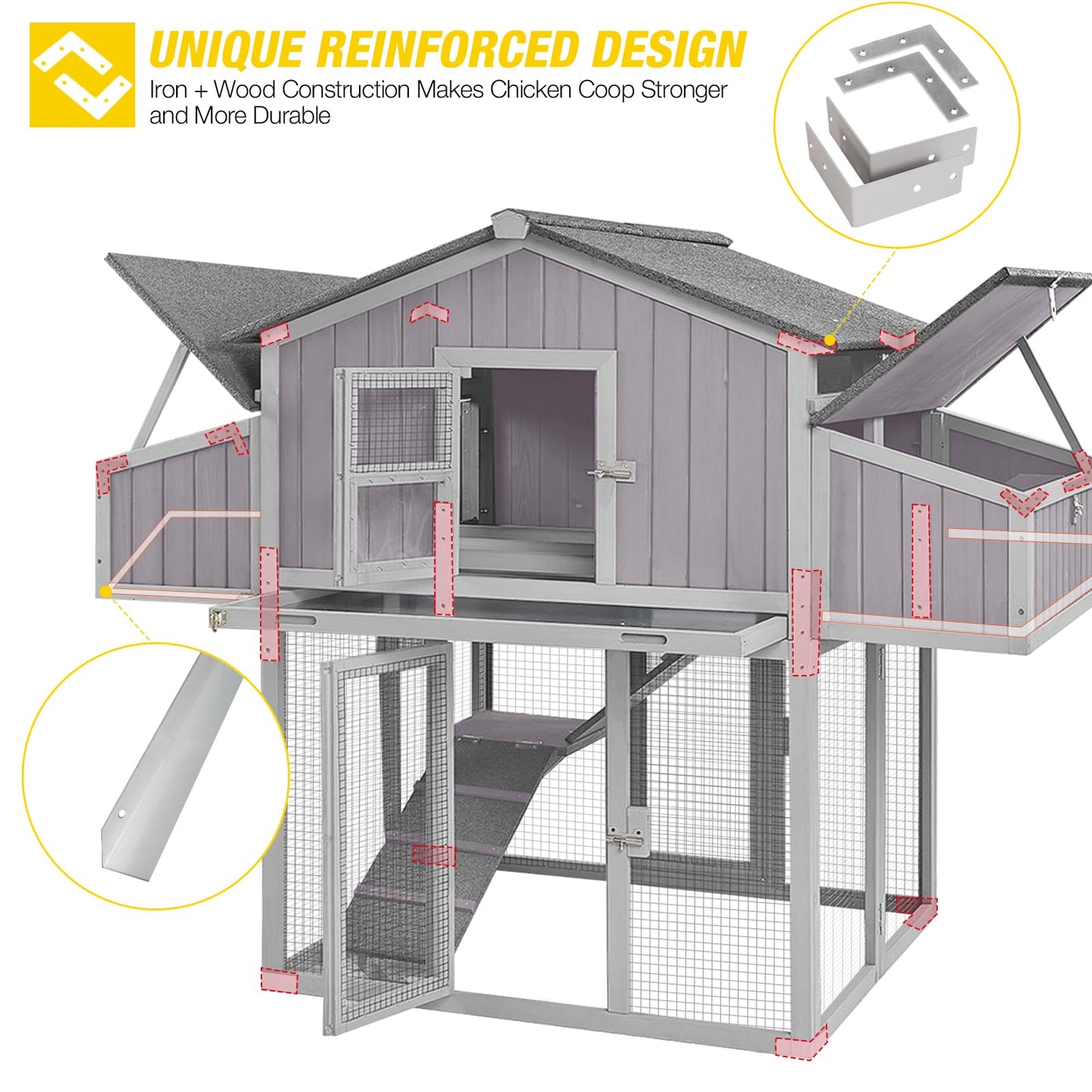 Aivituvin Chicken Coop Double Folding Fir Wood Chicken House with Large Nesting Box Poultry Cage Upgrade with Strong Iron Frame, Durable & Waterproof for 4-6 Hens Duck Coop - WoodArtSupply