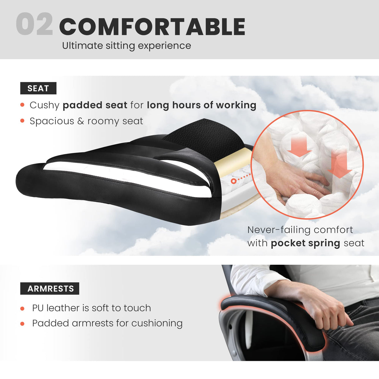 NEO CHAIR Office Chair Computer Desk Chair Gaming - Ergonomic High Back Cushion Lumbar Support with Wheels Comfortable Black Leather Racing Seat Adjustable Swivel Rolling Home Executive NEO CHAIR