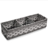 [Larger Compartments] Toilet Tank Topper Paper Basket - Multiuse Hand Woven Plastic Wicker Basket with Divider for Organizing, Rustic Farmhouse Bathroom Decor, Countertop Organizer Storage, Grey AOZITA