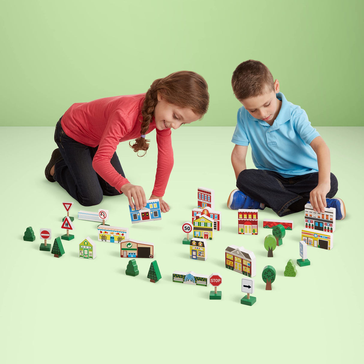 Melissa & Doug (FFP) - Pretend Play Wooden Town Play Set For Kids With Storage Melissa & Doug