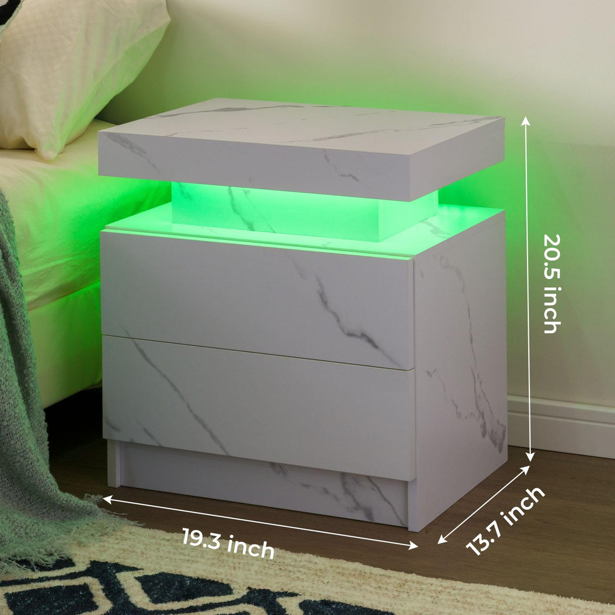 i-aplus Night Stand set 2 LED Nightstand with 2 Drawers Bedside Table with LED Lights Side Tables for Bedroom Living Room i-aplus
