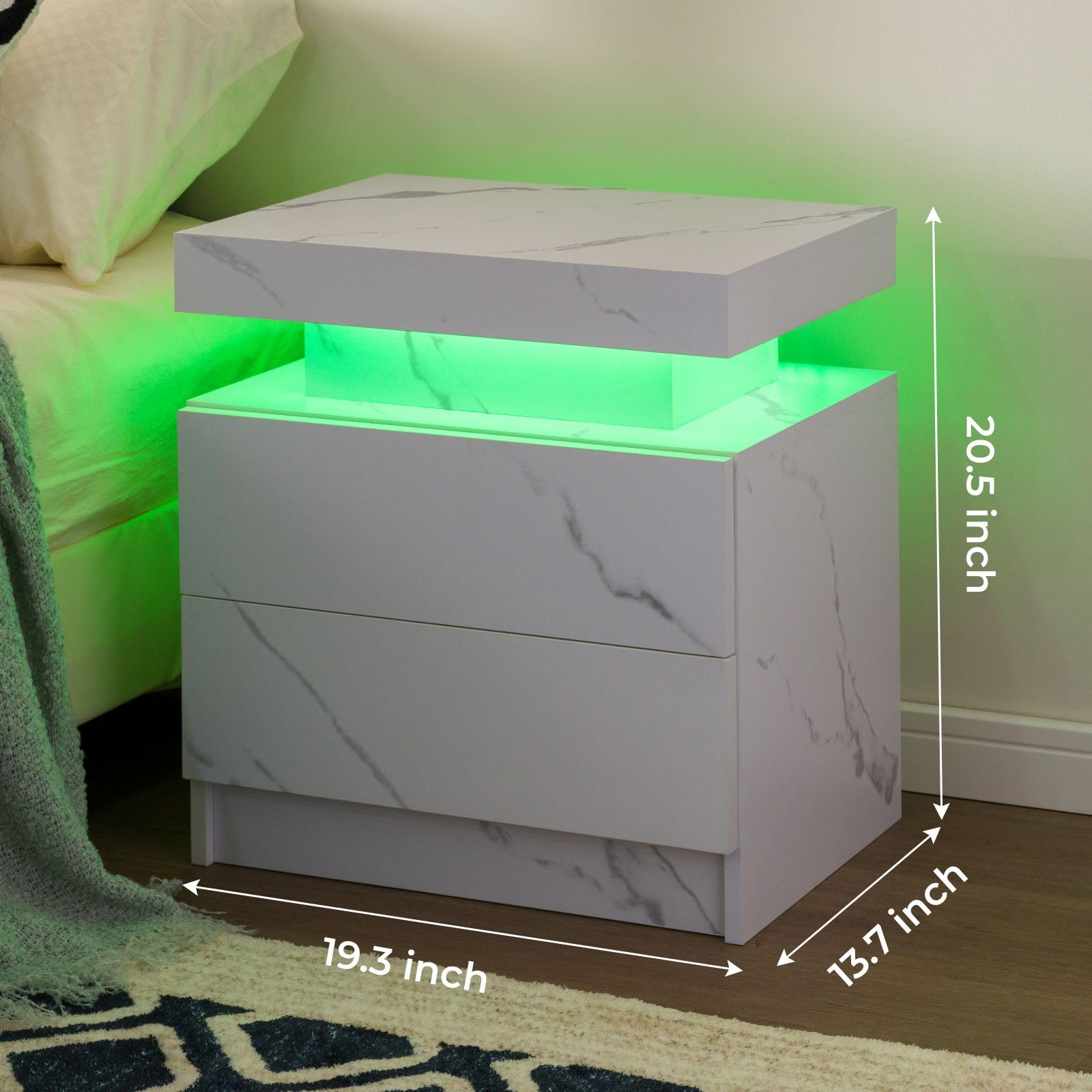 i-aplus Night Stand set 2 LED Nightstand with 2 Drawers Bedside Table with LED Lights Side Tables for Bedroom Living Room - WoodArtSupply