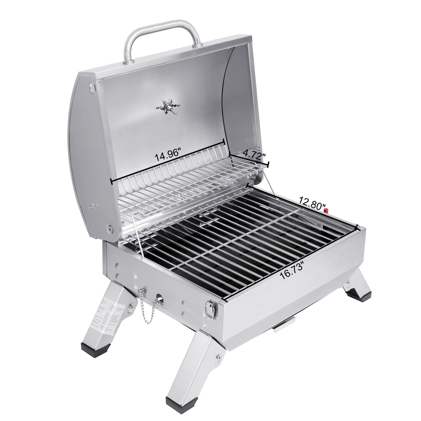 Royal Gourmet GT1001 Stainless Steel Portable Grill, 10000 BTU BBQ Tabletop Gas Grill with Folding Legs and Lockable Lid, Outdoor Camping, Deck and Tailgating, Silver