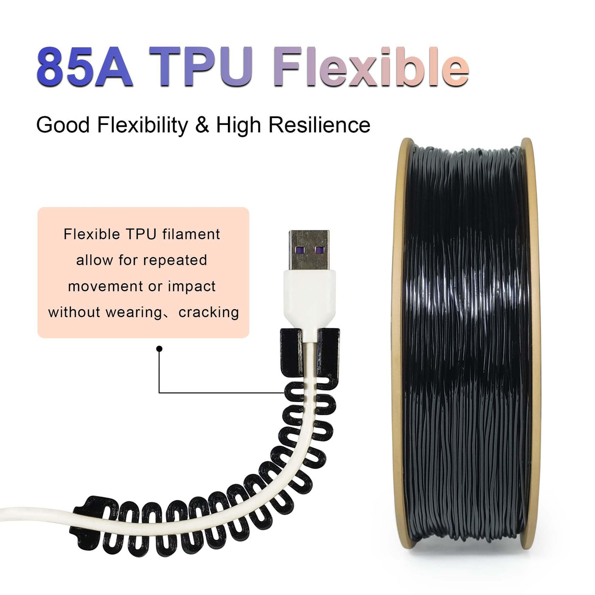 COLORFUL TPU Filament 1.75mm Black, 85A Soft 3D Printer Filament, Flexible TPU 3D Printing Filament, Dimensional Accuracy +/- 0.05 mm, 1kg Spool (2.2LB),Black colorful