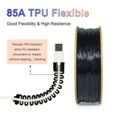 COLORFUL TPU Filament 1.75mm Black, 85A Soft 3D Printer Filament, Flexible TPU 3D Printing Filament, Dimensional Accuracy +/- 0.05 mm, 1kg Spool (2.2LB),Black colorful