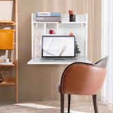 YUSING Wall Mounted Table, Multifunctional Fold Down Wall Mounted Laptop Computer Desk with Storage Compartments for Home, Office, White YU YUSING