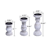 NIKKY HOME Pillar Candle Holder Set of 3 - Farmhouse Wood Candle Stand, Mantle Decor Centerpieces for Fireplace, Living or Dining Room Table, Distressed White NIKKY HOME