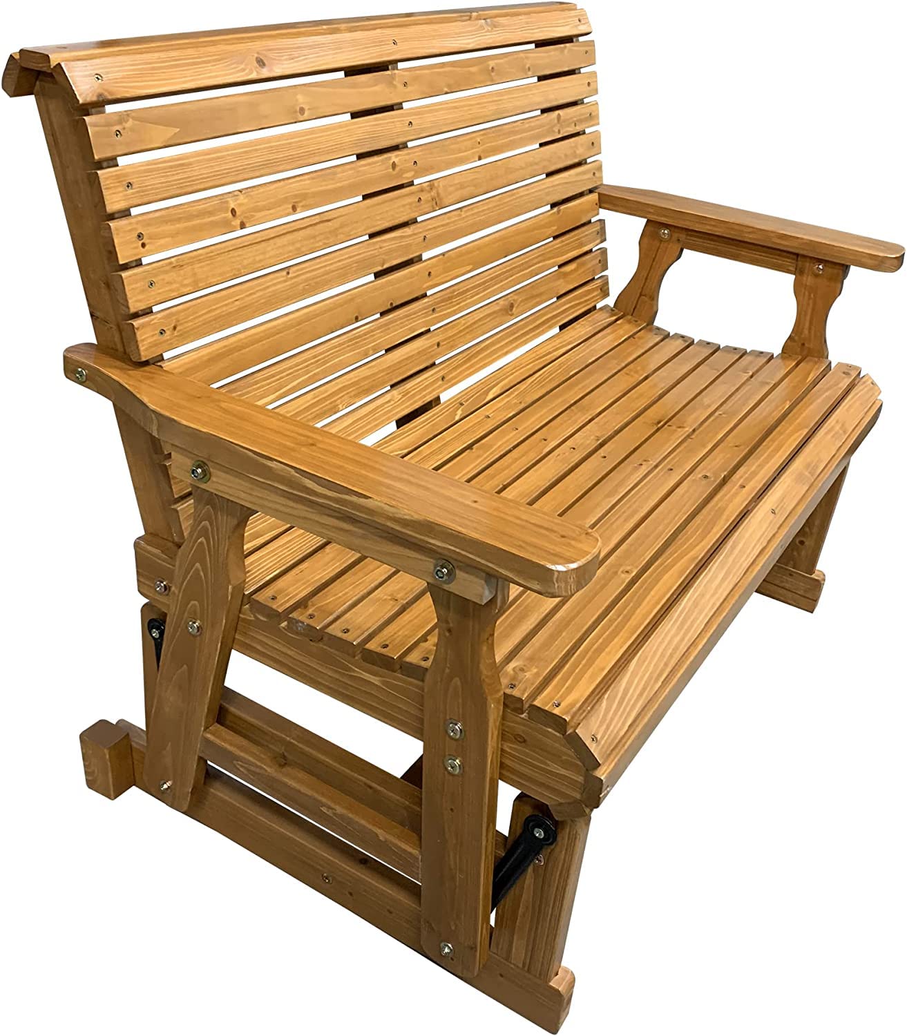 Wooden Patio Glider with High Roll Back and Deep Contoured Seat, Solid Fir Wood, 2-Seater, Heavy Duty 800 LBS, 4 Feet, Brown - WoodArtSupply