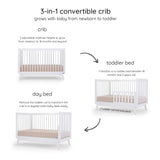 dadada Baby Soho 3-in-1 Convertible Crib to Toddler Bed – Wooden Crib Made in Italy, GREENGUARD Gold Certified Small Baby Crib – Baby-Safe Finish, Modern Design (White) dadada