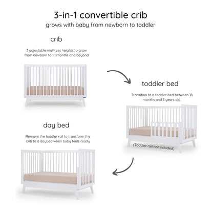 dadada Baby Soho 3-in-1 Convertible Crib to Toddler Bed – Wooden Crib Made in Italy, GREENGUARD Gold Certified Small Baby Crib – Baby-Safe Finish, Modern Design (White) - WoodArtSupply