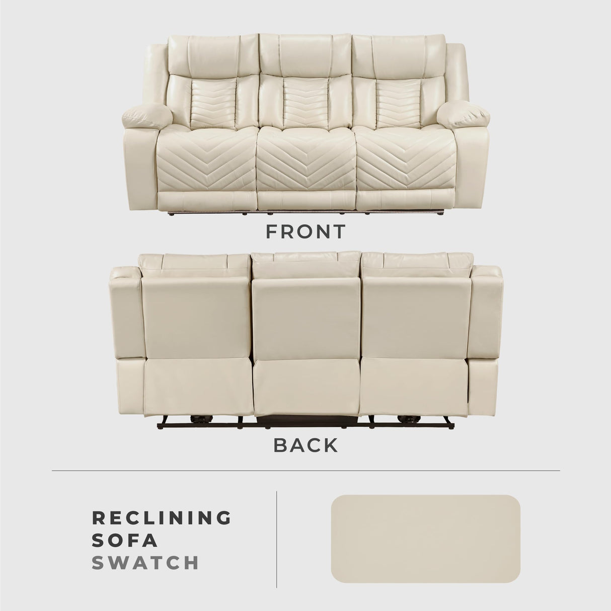 Lexicon Wall Hugger Power Double Reclining Sofa with Center Drop-Down Table, Faux Leather Home Theater Seating with LED Lighting/USB Charging Ports/Wireless Charger/Cup Holders, Magazine Pocket, Beige Lexicon