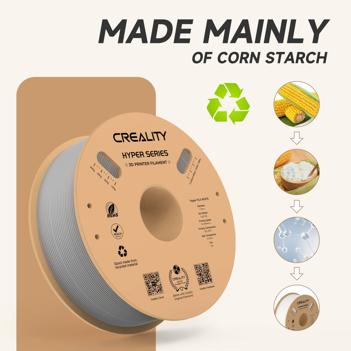 Official Creality Hyper PLA Filament 1.75mm, High Speed PLA 30-600mm/s 3D Printer Filament, Dimensional Accuracy +/-0.02mm, Fit Most FDM 3D Printers, 1KG(2.2lbs) Spool Gray Creality