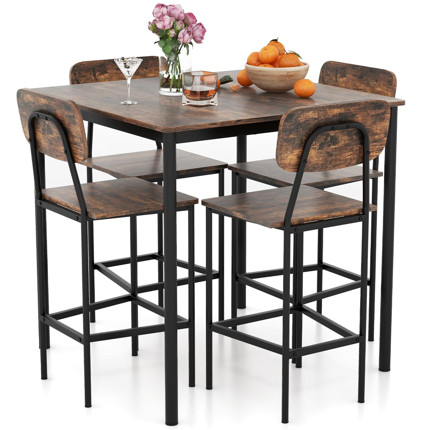 Giantex Industrial 5-Piece Counter Height Dining Set with Bar Stools in Mix Brown - WoodArtSupply