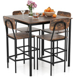 Giantex Industrial 5-Piece Counter Height Dining Set with Bar Stools in Mix Brown Giantex