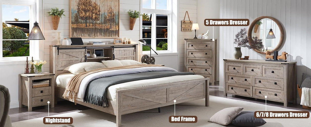 T4TREAM Farmhouse 7 Drawers Tv Stand, Wood Rustic , Storage Dressers Organizer for Bedroom, Living Room,Hallway, Light Rustic Oak T4TREAM