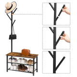HOOBRO Coat Rack Shoe Bench, 3-Tier Shoe Rack, Industrial Shoe Organizer Storage Bench, Entry Bench with Mesh Shelves, for Entryway, Living Room, Hallway, Easy Assembly, Rustic Brown BF12HX01 HOOBRO