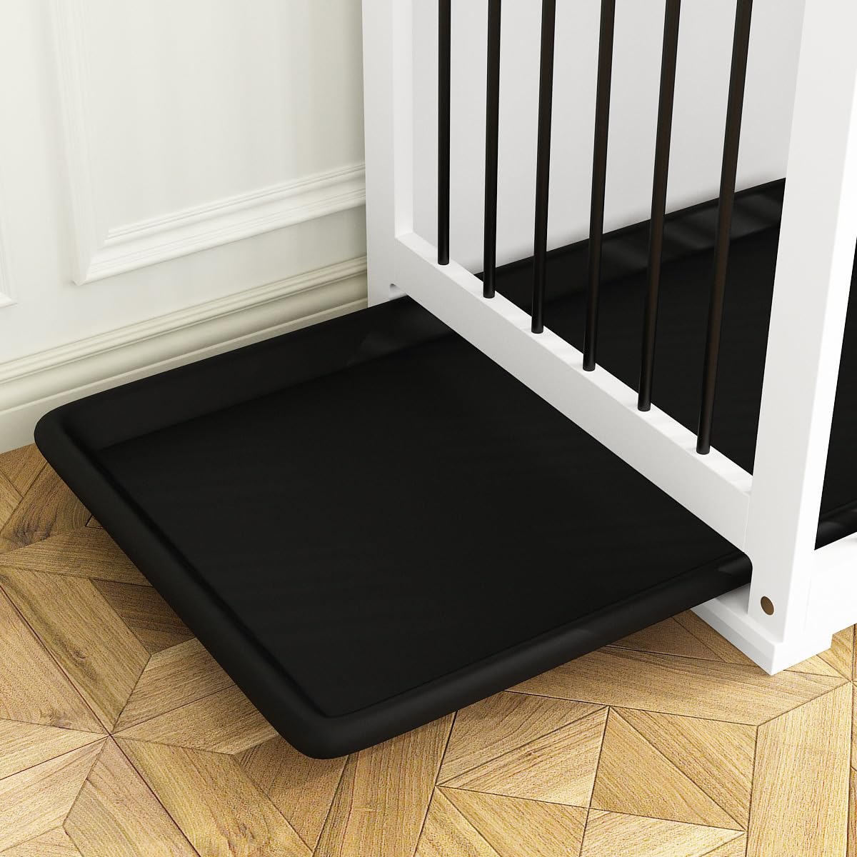 DAWNSPACES Dog Crate Furniture 71" Heavy Duty Wooden Large Dog Kennel with Trays, Removable Divider, Indoor Furniture Style Dog Crate House W/Double Rooms for Large Medium Small Dogs, White DAWNSPACES