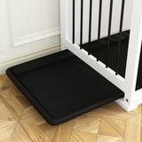 DAWNSPACES Dog Crate Furniture 71" Heavy Duty Wooden Large Dog Kennel with Trays, Removable Divider, Indoor Furniture Style Dog Crate House W/Double Rooms for Large Medium Small Dogs, White DAWNSPACES