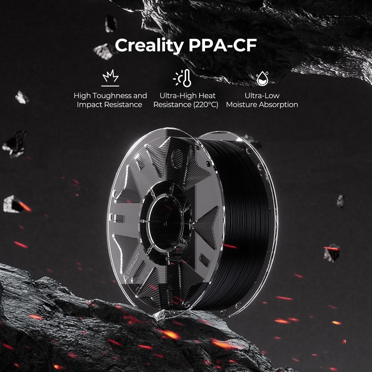 Creality PPA-CF 3D Printer Filament RFID, 15% Carbon Fiber Content High-Performance Nylon, Heat Resistance,Low Warpage, 1Kg Spool(2.2lbs) for 3D Printers (Black) Creality