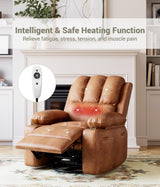 Oversized 27" Power Recliner Chair with Heat and Massage - 360° Swivel Faux Leather Rocking Chair for Adults with Cup Holder for Living Rooms, Bedrooms, and Nurseries - Brown GarveeHome