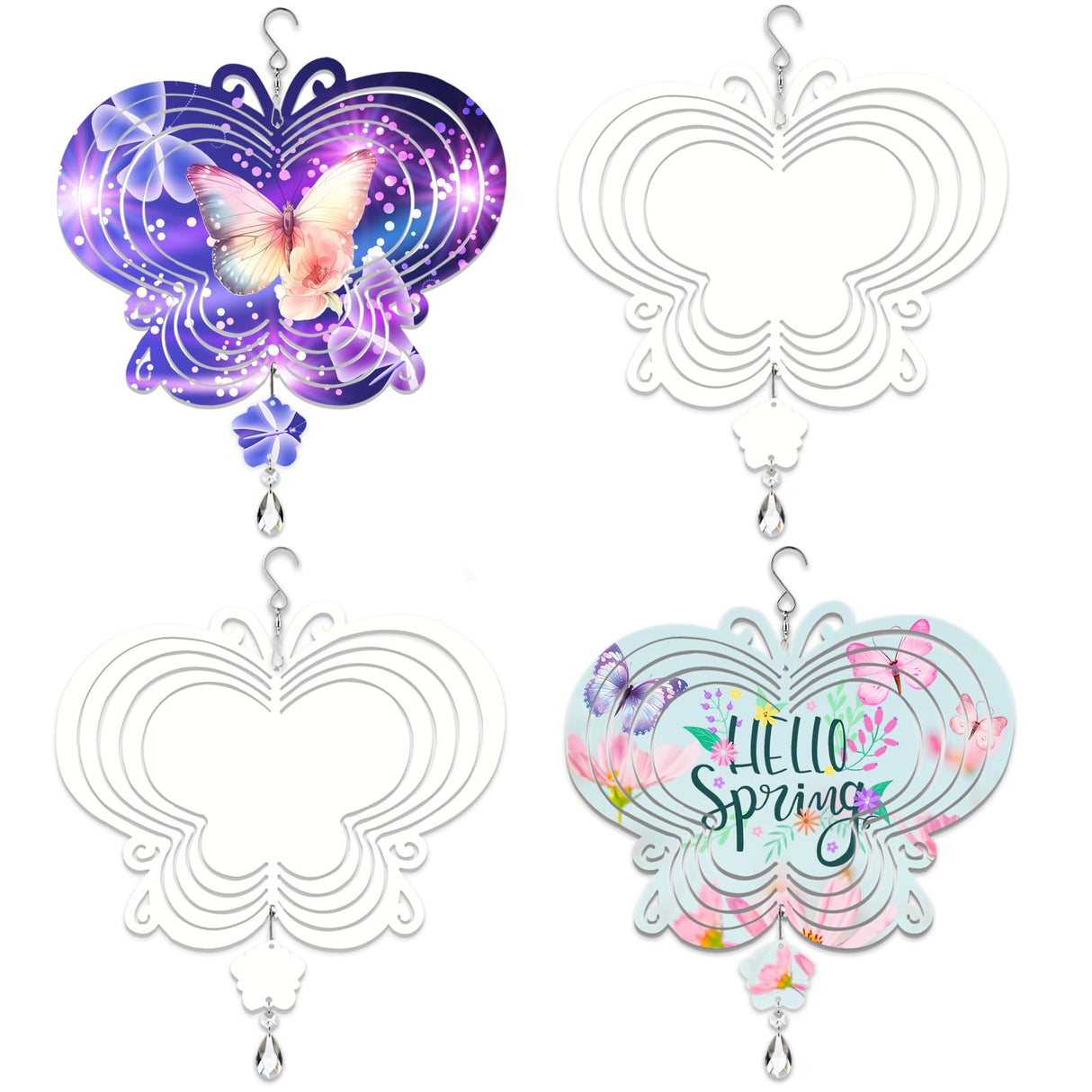 4Pack 8inch Sublimation Wind Spinner Blanks 3D Aluminum Metal Wind Sculpture Kinetic Spinners for Yard and Garden Indoor Art Ornaments Hanging Decoration (Butterfly) WindMage