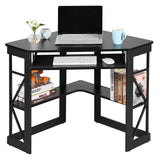 VECELO Corner Computer Desk 41 x 30 inches with Smooth Keyboard & Storage Shelves for Home Office Workstation, Black VECELO