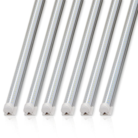 Barrina 8FT LED Shop Lights Fixture, T8 72W 9000lm 5000K, Daylight White, Clear Cover, V Shape,Tube Light, Hight Output, Bulbs for Garage, Warehouse, Plug and Play, 6 Packs Barrina