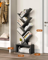 Evermagin 6 Tier Tree Bookshelf with LED Light, Vertical Bookcase Tower with Remote App Control, Music Sync Color Changing Floor Standing Book Shelf, Black Evermagin