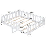 Bellemave Floor Bed Full Size Montessori Bed Frame with Fence and Door, Wooden Full Platform Bed for Kids, Boys Girls, Solid Wood Full Bed, No Box Spring Needed (White) Bellemave
