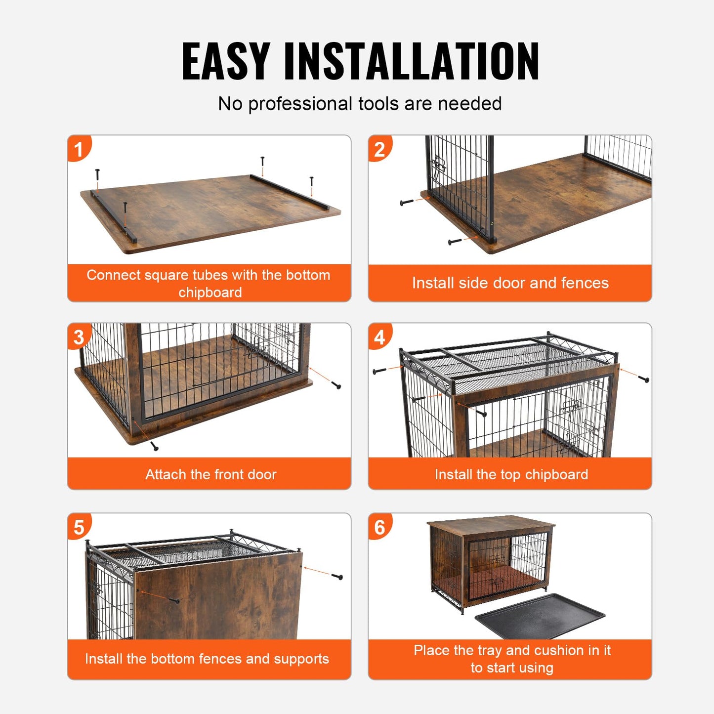 VEVOR Dog Crate Furniture, 32 inch Wooden Dog Crate with Double Doors, Heavy-Duty Dog Cage End Table with Multi-Purpose Removable Tray, Modern Dog Kennel Indoor for Dogs up to 45lb, Rustic Br - WoodArtSupply