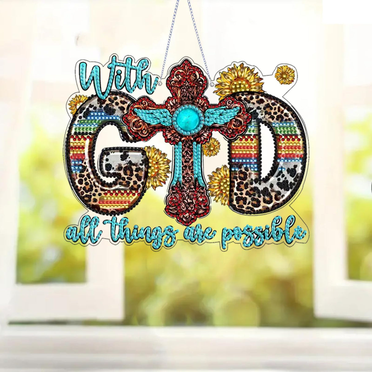 STGLCR Cross Diamond Art Hanging Kit for Adult,Special Shaped Rhinestone,DIY Acrylic God 5D Diamond Art Painting Window Pendants Home Garden Wall Hanging Kits Hanging Ornament 7.8inch STGLCR