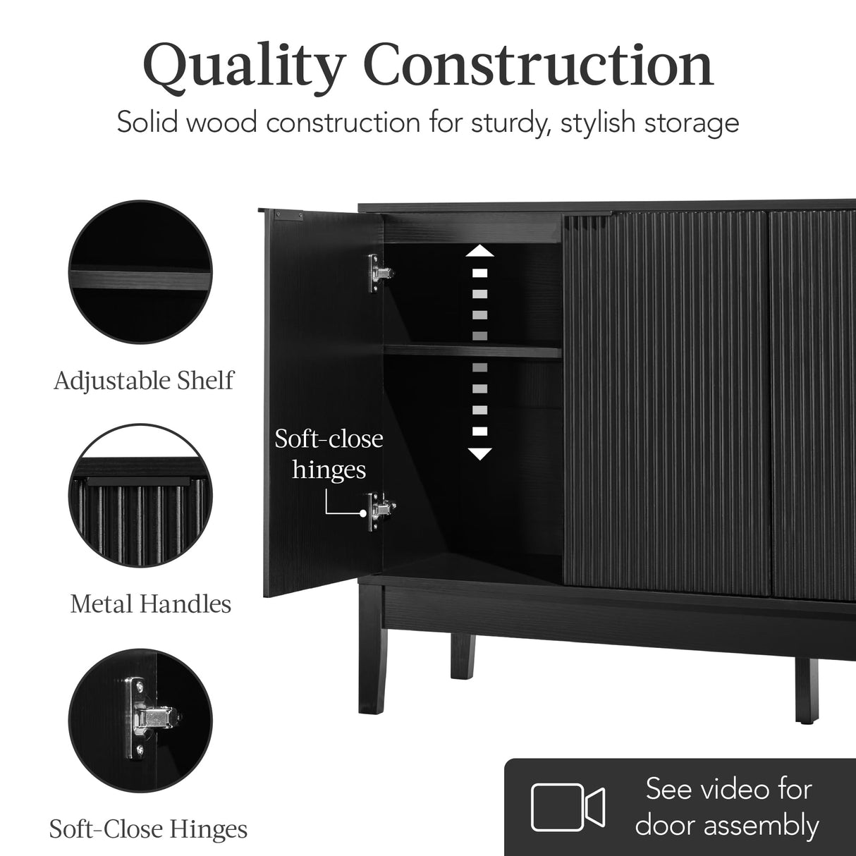 Best Choice Products 55" Modern 4-Door Sideboard Storage Cabinet, Buffet, Media Cabinet, Cupboard, Entryway Accent Table, Bookcase w/Reed Panels and Adjustable Shelves - Black Best Choice Products