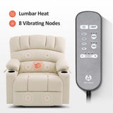 MCombo Power Lift Recliner Chair Sofa with Massage and Heat for Big Elderly People, Cup Holders, USB Ports, Side Pockets, Faux Leather R7096 (Medium-Wide, Cream White) MCombo