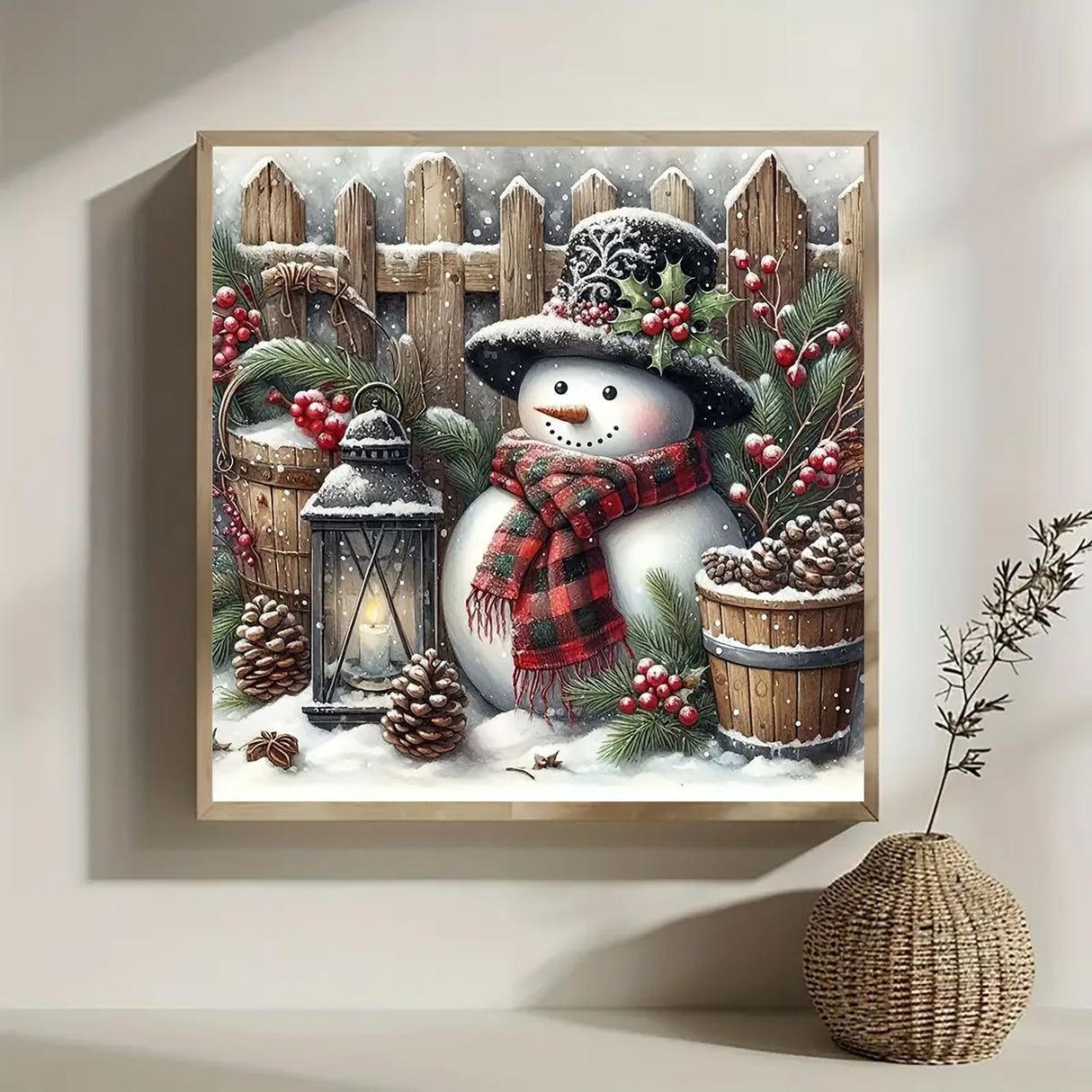 Winter Snowman Light Diamond Art Kits for Adults, 5D Diamond Painting Kits for Adults Beginners, DIY Full Round Drill Diamond Dot Painting Gem Art Kits for Adult, Home Wall Decor 13.8x13.8 Inch VCLKDIY