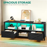 YITAHOME 70 Inch Farmhouse TV Stand with LED Lighting, Fits TVs up to 80 Inches, Media Console with Storage and Customizable Divider, Entertainment Center for Living Room (Black) YITAHOME