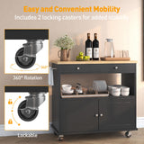 knoworld Rolling Kitchen Island with Storage Cabinet, 35.4'' Width Kitchen Cart, 2 Drawers Island Table, Portable Mobile Kitchen Island with Towel Rack, Wood Top and Lockable Wheels, Black knoworld