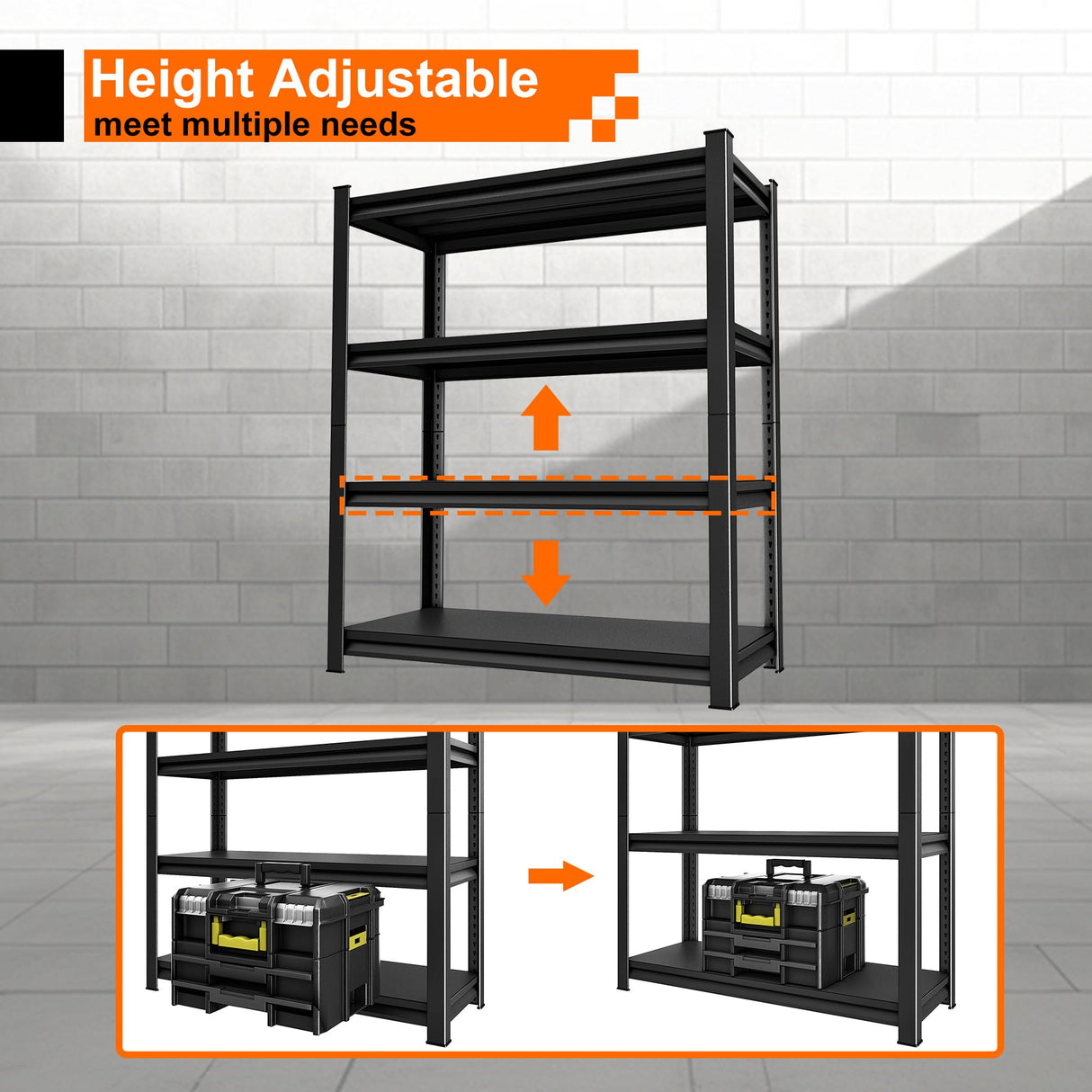 Huhaneon Heavy Duty Garage Shelves - 48''W 2,200Lbs Metal Adjustable Storage Shelving Rack Units for Warehouse Kitchen Pantry Basement 4 Tier Black 47.2" W x 15.7" D x 63" H Huhaneon
