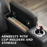 Netpane Breathable Leather Power Recliner Sofa Set with LED, Power Reclining Sofa and Loveseat Set with Adjustable Headrest/Wireless Charger/Storage Console for Living Room/HomeTheater (Grey&Black) Neptane