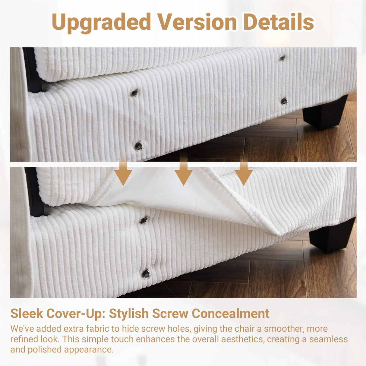 VINGLI 86" Cloud Corduroy Sectional Sofa, Comfy L-Shaped Extra Deep Seat Sofa Couch for Living Room,Modern 2-Seat Convertible Loveseat Sofa with Ottoman for Small Space(White) VINGLI